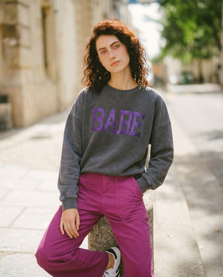 Sweatshirt délavé Babe glitter manches longues